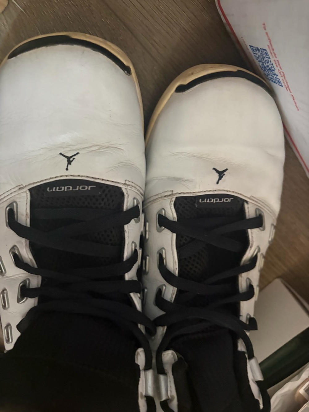 Jordan White and Black Leather Basketball Sneakers